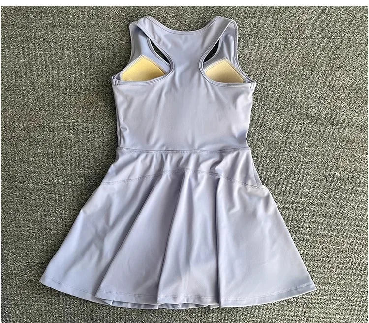 Tennis Skirt Casual Half Zipper Sports Fitness Dress Anti-Running High Waist Slim Golf Yoga Dress
