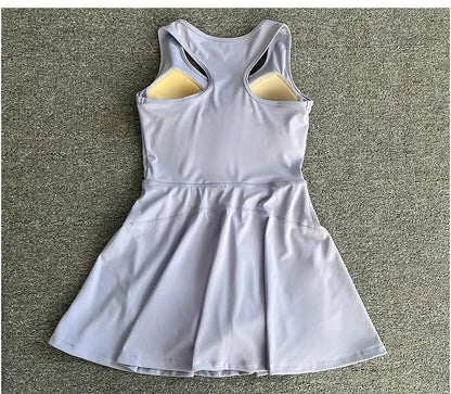 Tennis Skirt Casual Half Zipper Sports Fitness Dress Anti-Running High Waist Slim Golf Yoga Dress