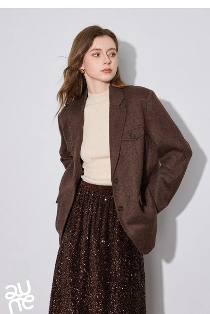 Women Blazer Jacket 2024 Autumn and Winter 2024 New High-end Tailored  Collar Thicking Jacket Coat