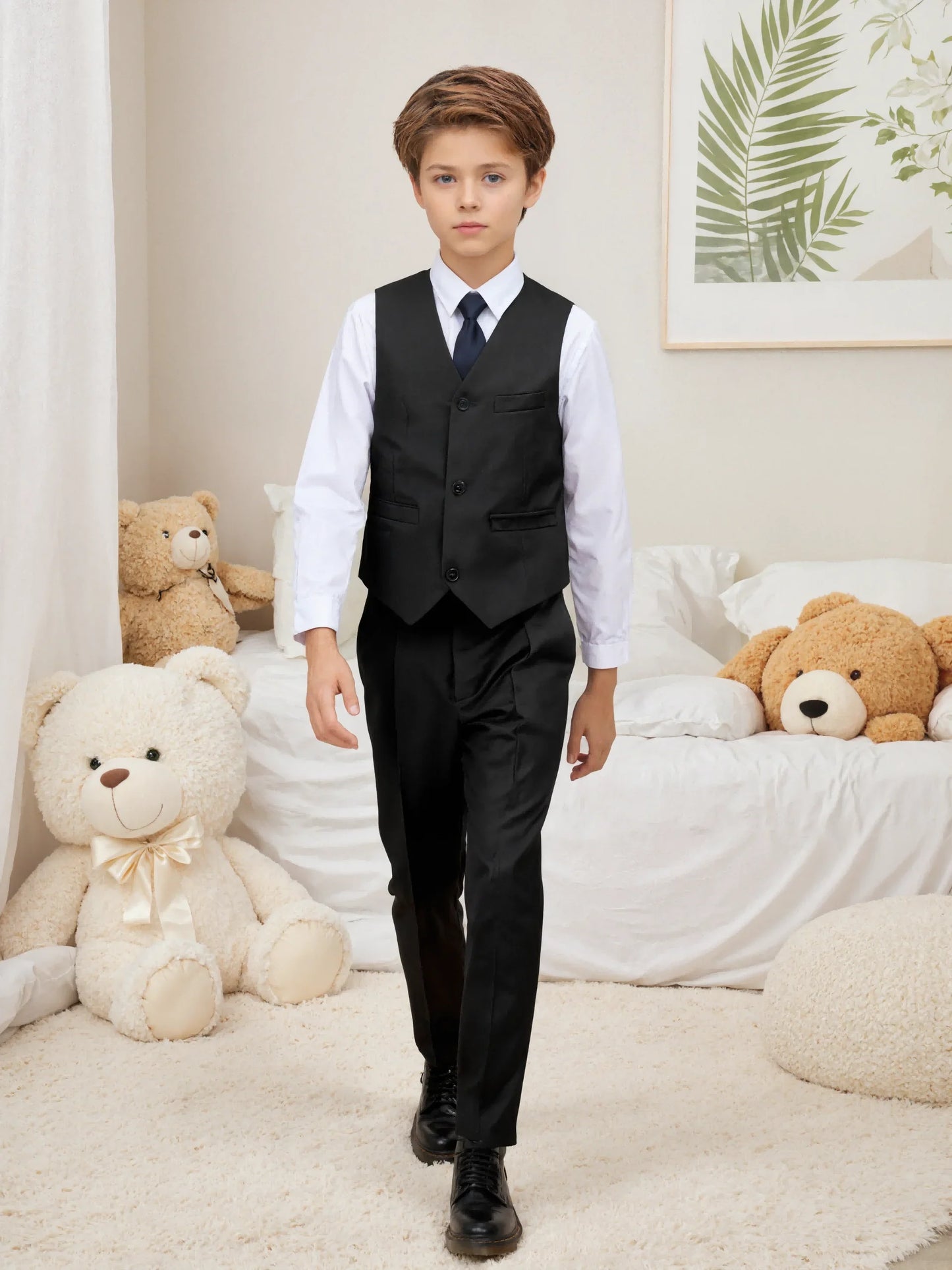 Boys' 2-Piece Suit Set with Vest and Formal Trousers Wedding Formal Attire Children's and Teenage Clothing Suit Sizes 4-16Y