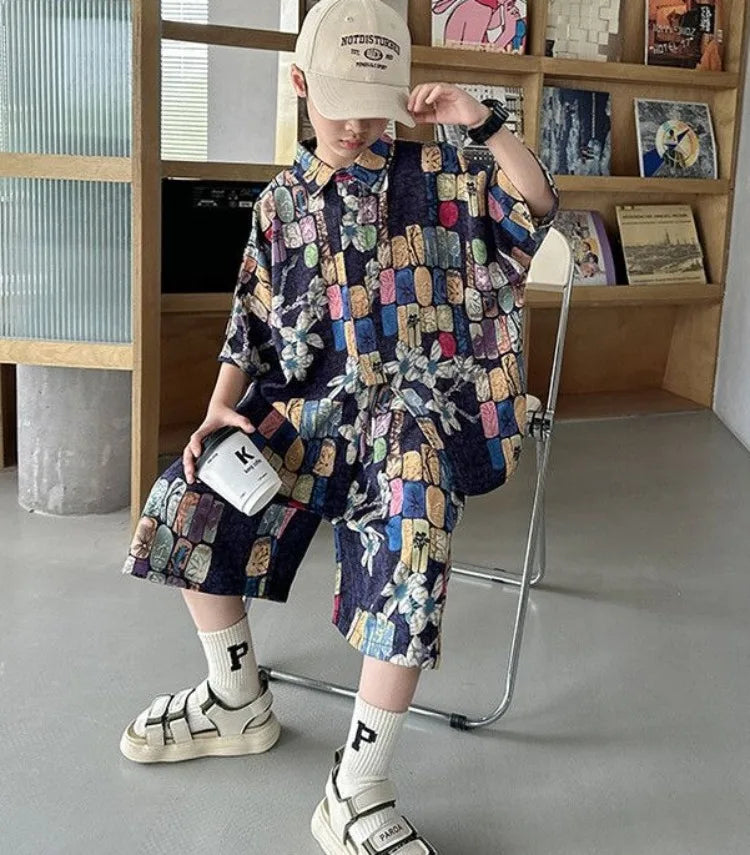 Printed Shirt Clothes for Cotton 2025 Kids T-shirts Children Boys' Set Boy Clothing Top Bottom Clothing Children's Boy's Outdoor