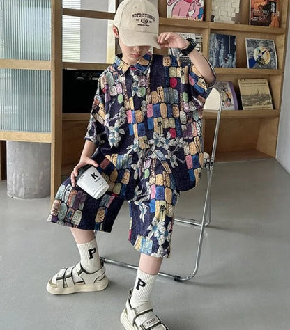 Printed Shirt Clothes for Cotton 2025 Kids T-shirts Children Boys' Set Boy Clothing Top Bottom Clothing Children's Boy's Outdoor