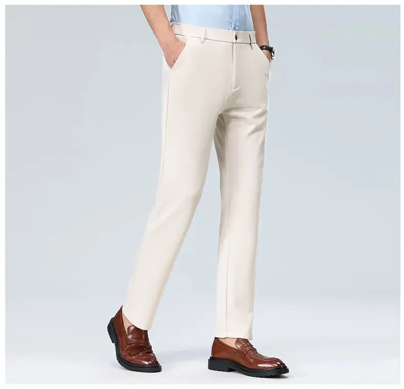Men's Stretchy Casual Pants Business Suit Pants Spring Summer Breathable Dress Pants Full Length Homme Work Trousers