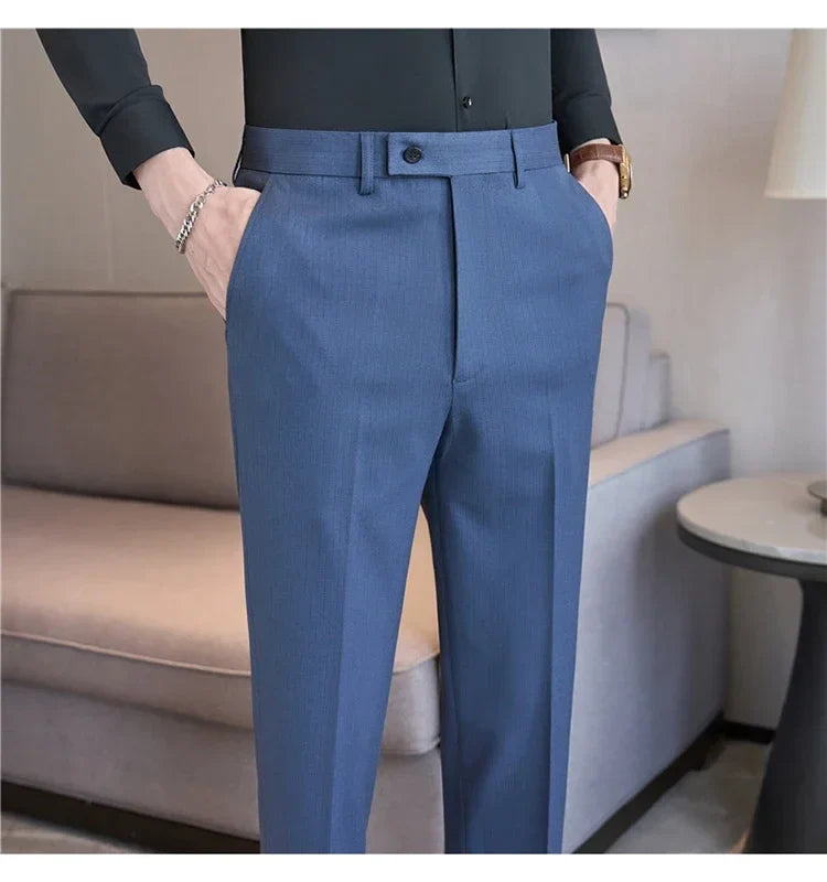 British Style Pinstripe Slim Fit Suit Pant Men Business Casual Simple Dress Pants High Quality Social Wedding Party Trousers