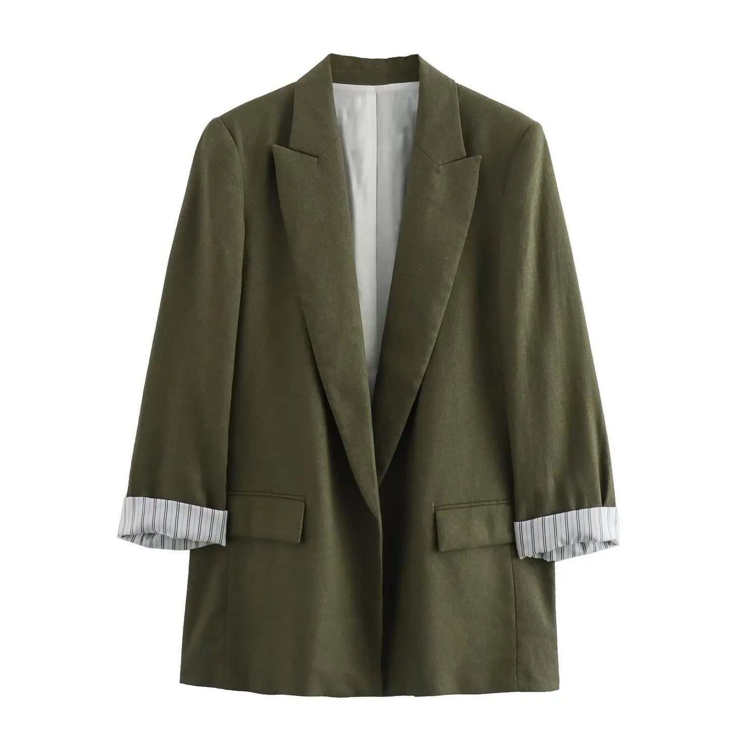 Women Fashion Solid Blazer Notched Collar Long Roll up Sleeves Female Chic Office Lady Business Outfits