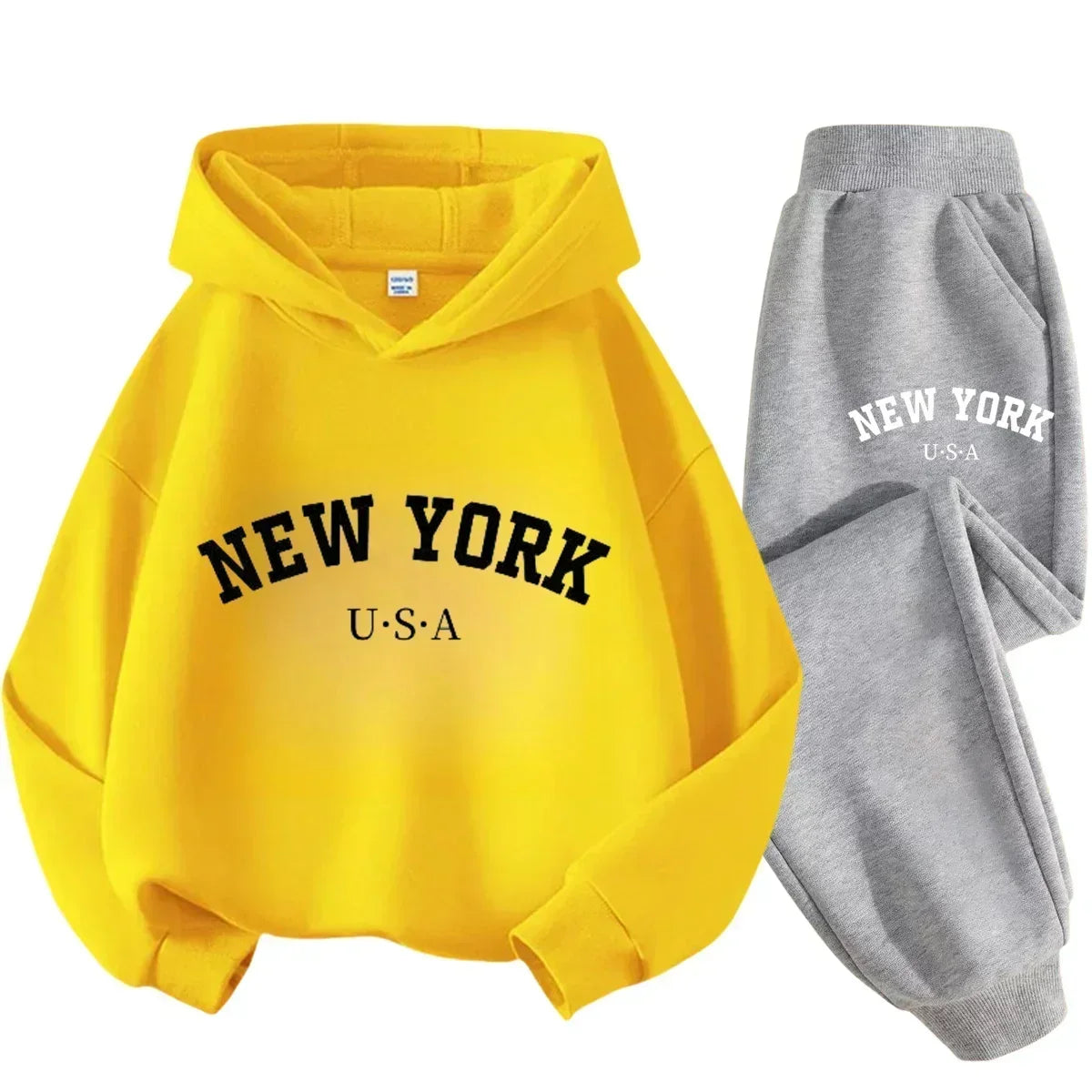 Children Hoodie Set Autumn Winter New York USA Letter Graphic Sweatshirt Pant Suit Baby Boy Girl Kid Sport Two Pieces Tracksuit