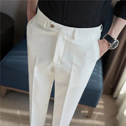 2024 New Men's Slim Fit Tapered Dress Pants Apricot Pearlescent Texture Business Casual Suit Trousers Spring Clothes