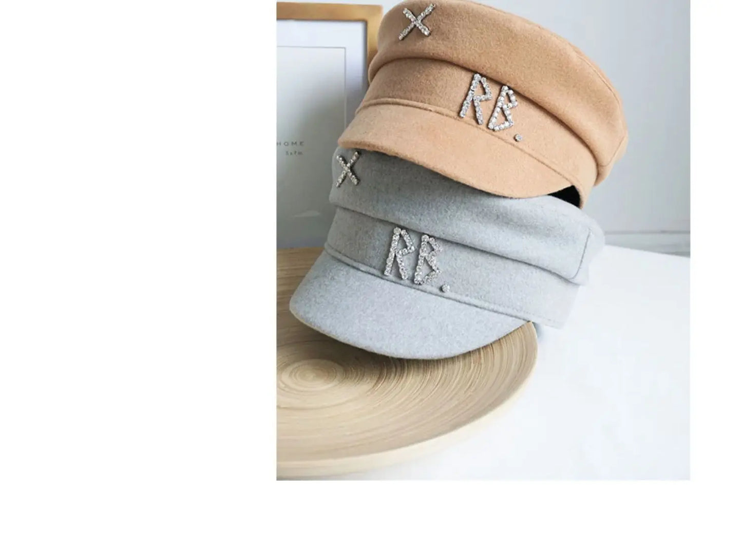 Autumn Winter Newsboy Caps Women Wool Diamond Letter Caps Baker Boy Cap S-XL