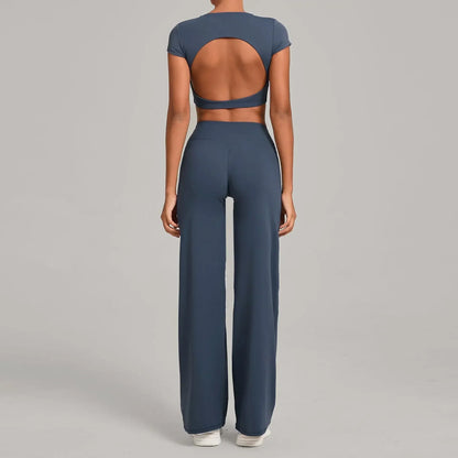 Tight-Fitting Backless Yoga Quick-Drying Straight-Leg Pants Sports Fitness Running Two-Piece Set for Women Gym Workout Yoga Suit