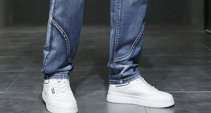 Male Cowboy Pants Straight Trousers with Pockets Blue Jeans for Men Retro Baggy Buggy Autumn Clothing Washed Original Winter Xs