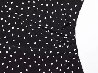 Women One Shoulder Sleeveless Polka Dot Mini Dress Ruched Waist Ruffle Hem Elegant Casual Party Short Dress Spring Summer