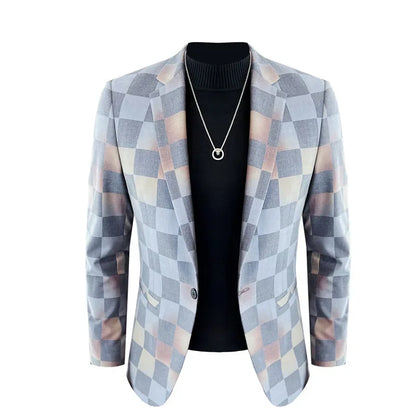 British Style Luxury Plaid Suit Jacket 2025 Spring New Men High-end Business Slim Blazers Groom Wedding Social Party Dress Coats