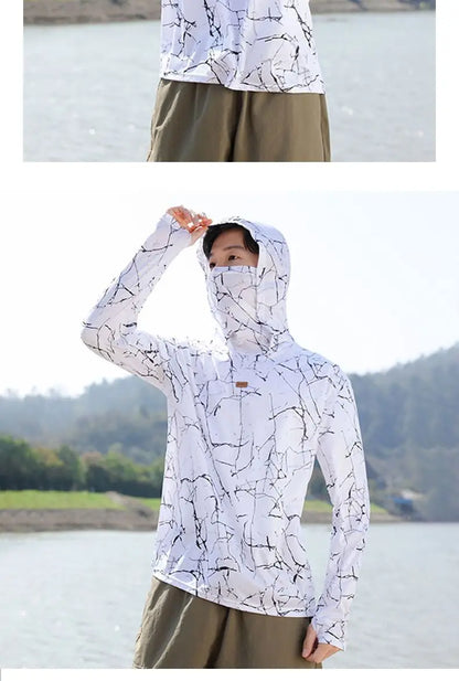 Mens UPF50+ T-Shirt Hoodie Tight Sports Casual Sun Protection T-Shirt Running Quick Dry Hoodie Sunscreen Fishing Men's Clothing