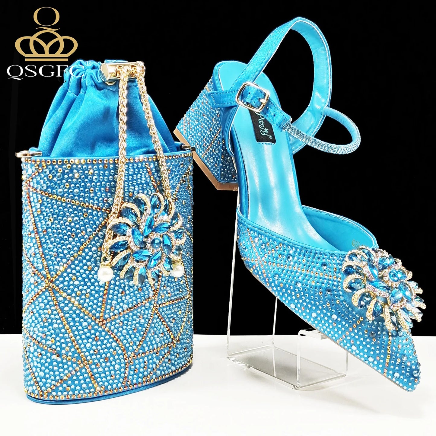 Fashion Design High-end Women's Shoes with Diamond Oval Stand Bag Women's High Heels for Special Day or Work