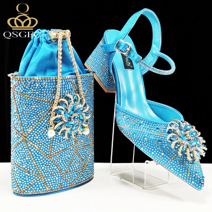 Fashion Design High-end Women's Shoes with Diamond Oval Stand Bag Women's High Heels for Special Day or Work