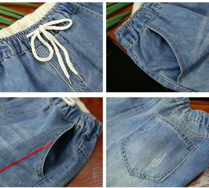 Fashion Summer Ladies Ripped Loose Jeans Womens Leisure Embroidery Denim Trousers Vintage Females Elastic Harem Pants