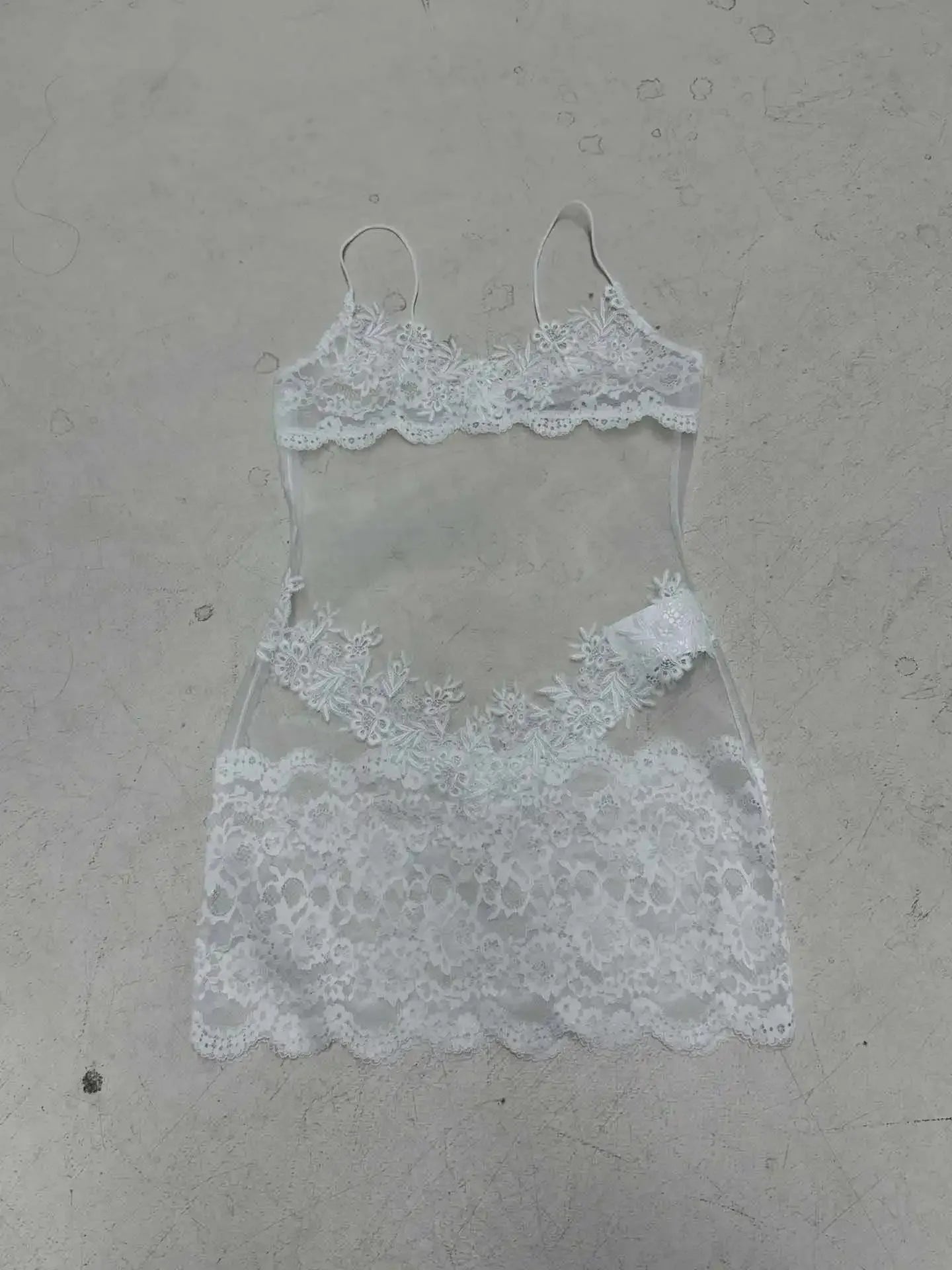 Lace Transparent Mini Dress Sexy Women Wrapping Spaghetti Embroidery Flower Sheath Nightwear Club Mesh Wave Fantacy