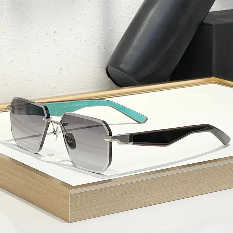Germany Design Rimless Sunglasses for Men Women Big Square Alloy Acetate High Quality Irregular Classical Vintage UV400 Glasses