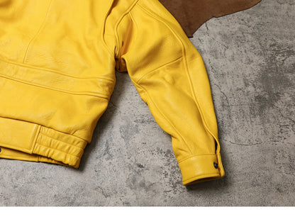 Spring Autumn Cool Handsome Short Yellow Soft Pu Leather Jacket Men Turn-down Collar Luxury Designer Clothes 2025