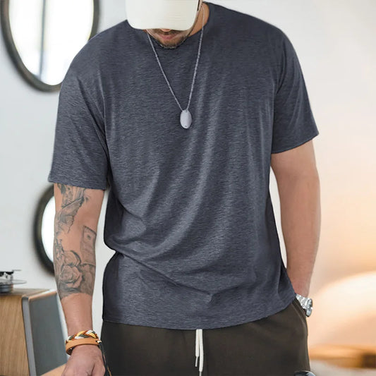 Casual Breathable Blended Short Sleeve T-shirt for Men's Summer Crew Neck Lightweight Basic Tees Versatile Loose Fit Tops