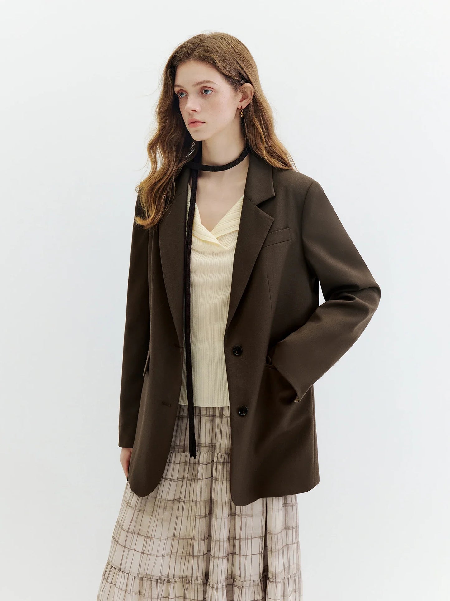 Retro-style Commuter Color-blocked Turn-up Cuff Blazer for Women 2026 Autumn New Style Single-breasted Coat Solid