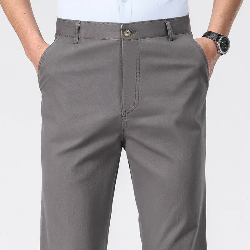 Men's American Chino Pants Double Pleated Classic Fit Dress Pant Business Casual Golf Pants Pure Cotton Trousers
