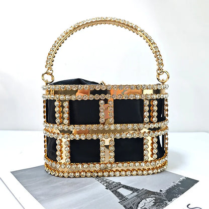 Ladies Rhinestone Evening Bag Fashionable Banquet Luxury Designer Handbag Metal Unique Bucket Versatile Women Tote Bag
