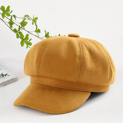 Casual Suede Fabric Hats & Caps Solid Color Adjustable Baker Cap Newsboy Hat Berets Beret Hat