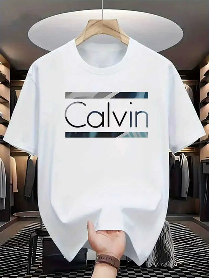 Men's summer fashion casual loose pattern printed sports round neck short sleeved quick drying T-shirt top
