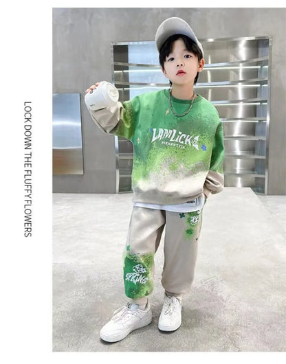 Print Sweatshirt Set Children's Clothing From 8 To 12 Years Korean 2025 Sets Kids Boy Clothes Winter Top Bottom Boys Autumn Suit