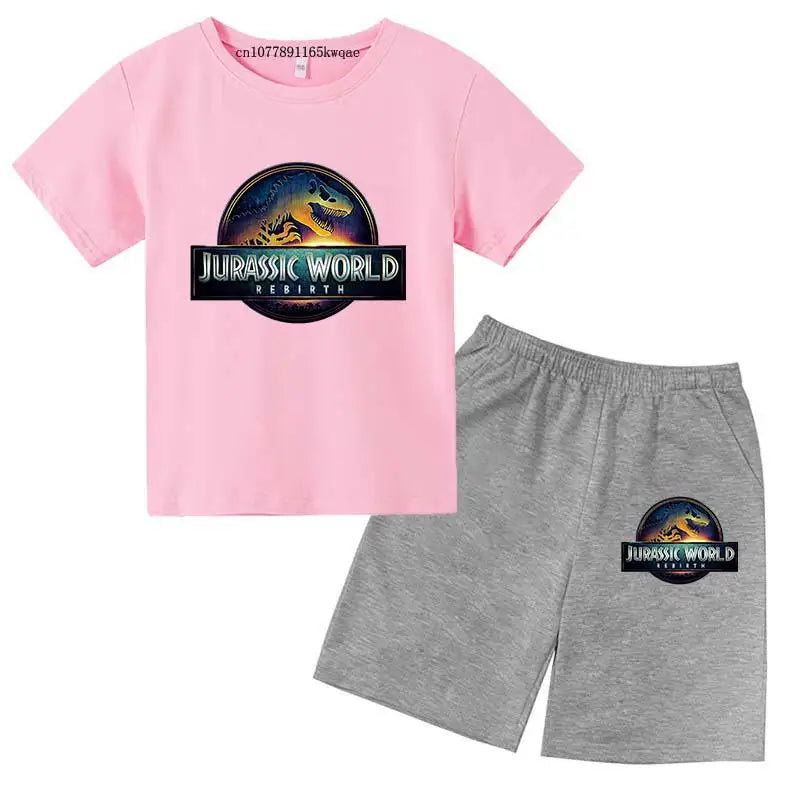 Jurassic World 4 Kids Summer Casual Breathable O-neck Tees+Pants 2pcs Sportsuits 2-13 Years Boys Girls Children Top Outfits Sets
