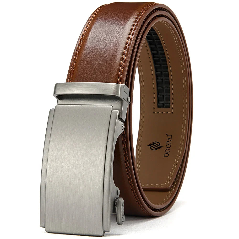 Mens Leather Belt Metal Automatic Genuine Leather Belts Leisure Fashion Ratchet Belts for Men Pants Fashion Genuine Leather Belt