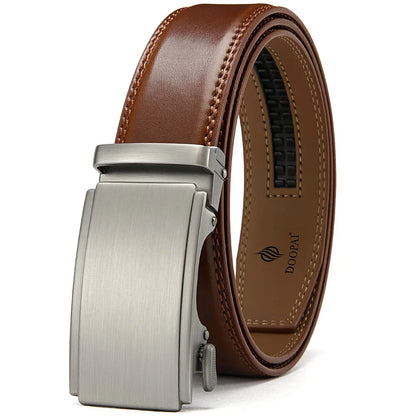 Mens Leather Belt Metal Automatic Genuine Leather Belts Leisure Fashion Ratchet Belts for Men Pants Fashion Genuine Leather Belt