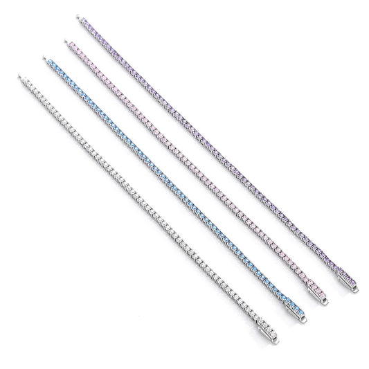 Bracelet de tennis 2 mm en argent sterling 925 avec diamants bleus à haute teneur en carbone pour femmes, bijoux de fête et cadeaux
