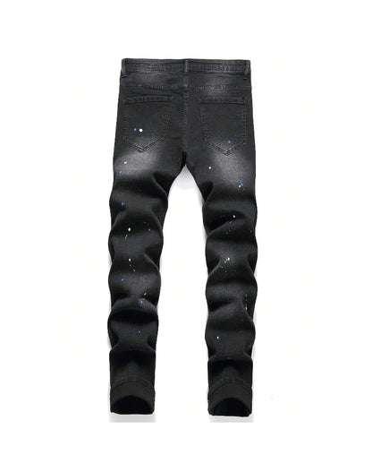 2025 Autumn New Stretch Jeans Fashionable Ripped Patchwork Slim European American Pants Male Paint Dot Hip Hop Denim Trousers