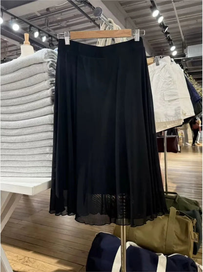 Vintage Black Chiffon Fungus Hem Mini Skirts Women Summer New Casual Preppy Style A-line Short Faldas Female Sweet Elegant Skirt