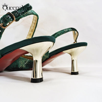 2025 Wine Colour Wedding Women High Heels for Italian Design Shoes and Bag Rhinestone Decorate Pointed-Toe Gorgeous Parties