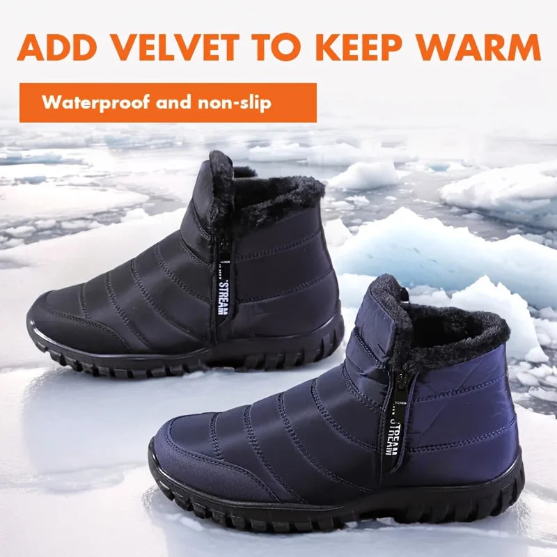 Plus Size Men Winter Thermal Cotton Shoes Double Zipper Light PU Sole Warm Fur Lining Anti-slip Waterproof Ankle Snow Boots