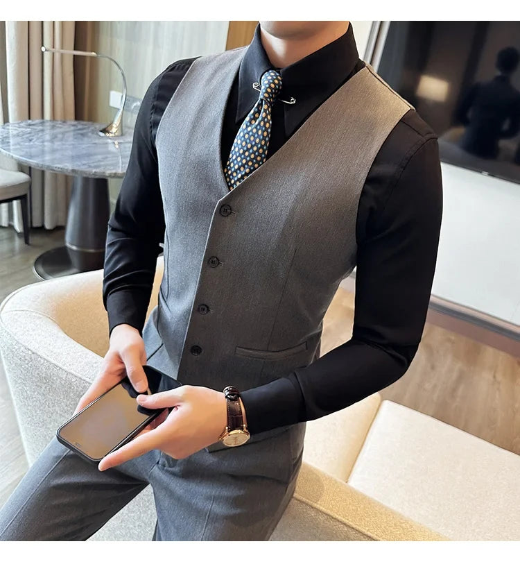( Vest + Pants) Men Luxury High Quality Business Suit Vest 2 pieces Formal Groom Wedding Dress Vest Set Fashion Club Clothing