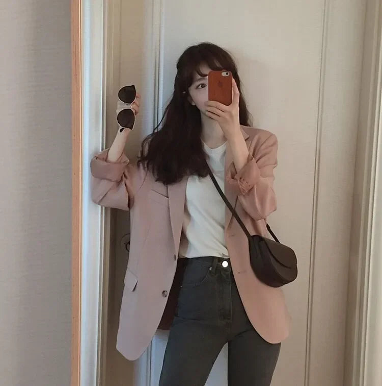 Chic Black Women's Short Suit Jacket Korean Style Casual High-End Feeling Spring Autumn New Fashion Polyester Fiber Coat