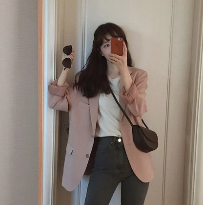 Chic Black Women's Short Suit Jacket Korean Style Casual High-End Feeling Spring Autumn New Fashion Polyester Fiber Coat
