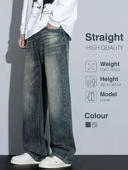 Cotton Baggy Men Wide Leg Jeans Retro Loose Streetwear Fashion Korean Straight Washed Denim Trousers High Quality Brand Clothes