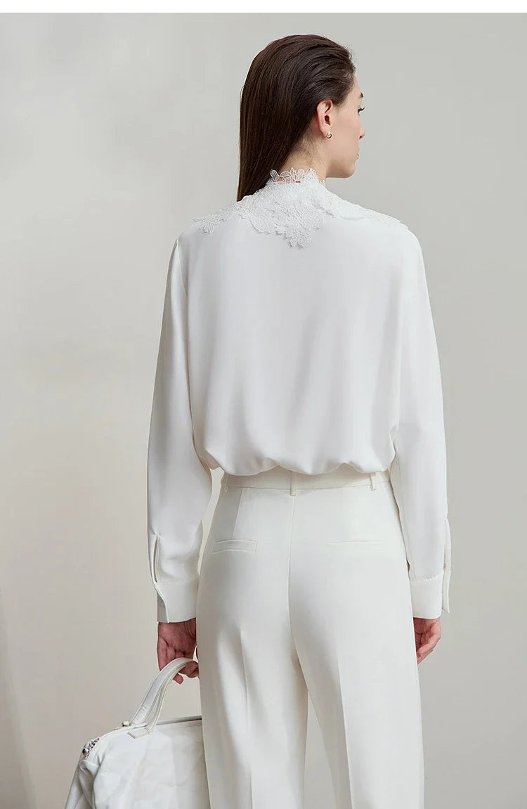 Women's Shirt 2026 Autumn Blouse Lace Splicing Loose Long Sleeve Chiffon Blouse Elegant Ladies Tops Woman Clothing 12543063