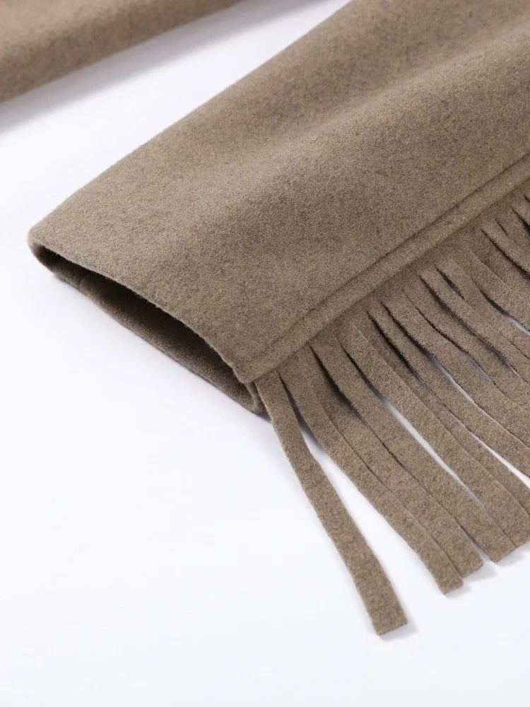 Tassels Woolen Suit Jacket Women Elegant Turn-down Collar Long Sleeve Single Breasted Pocket Autumn Winter Coats New Outerwears