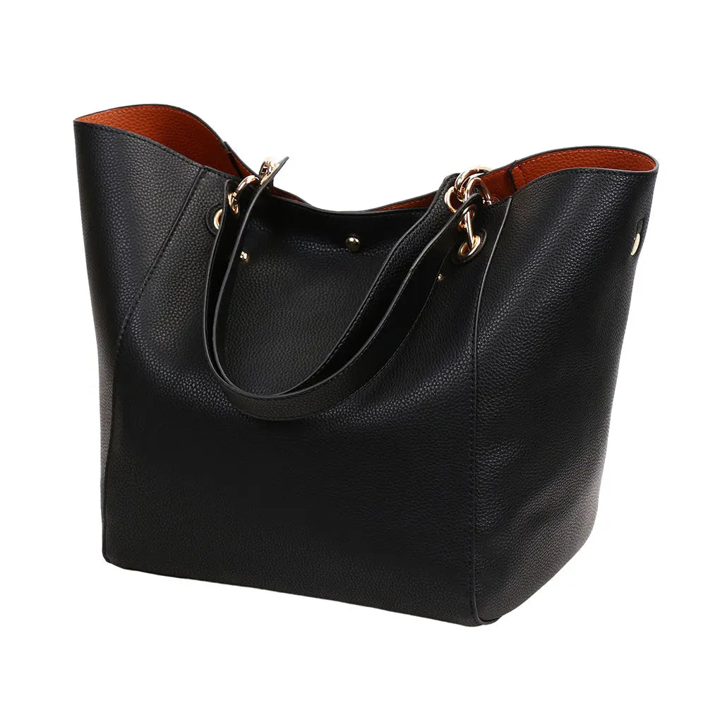 2PCS Luxury PU Leather Large Capacity Tote Bag Classic Women’s Handbag with Hand Coin Purse Top-Handle Shoulder Bag