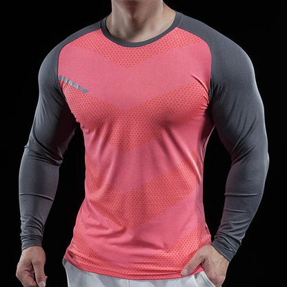 Autumn Winter Men Gym Fitness Display Long Sleeve T-Shirt Crew Neck Elastic Moisture Wicking Tights Running Training Bottom Top