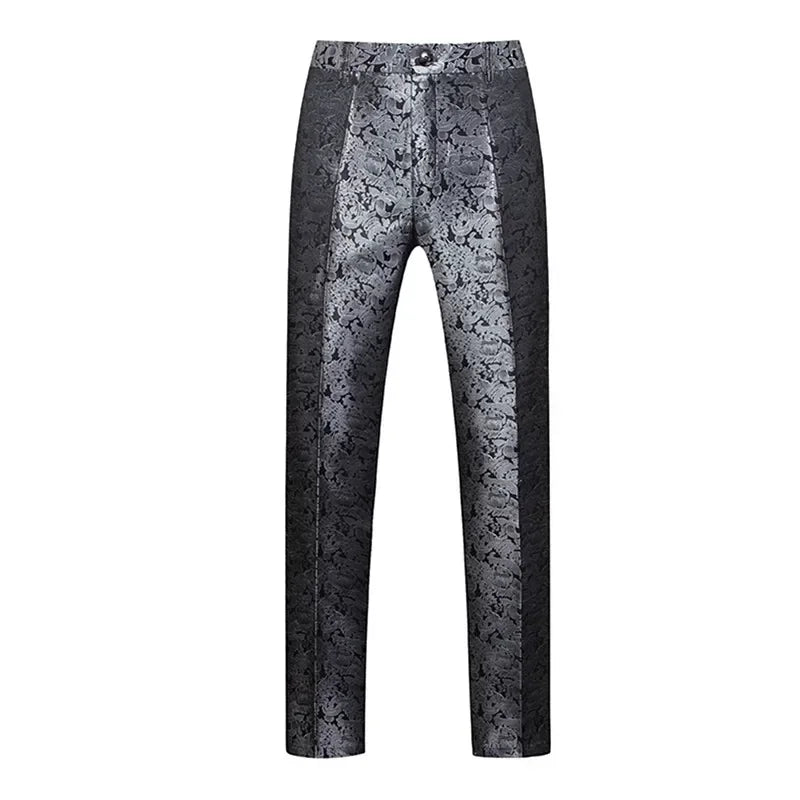 Blue Men's Suit Trousers, Jacquard Fabric Pants, Wedding Party Dress Pant, Asian Size M-5XL 6XL, Pantalones Hombre