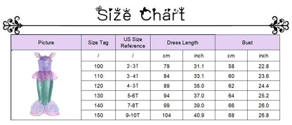 Summer Mermaid Birthday Party Dress Girl Cute Costume Carnival Anime Cosplay Outfits 2-10 Yrs Kids Fantasy Disguise Prom Gown