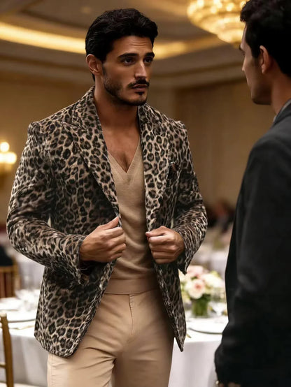 Men's Suits Leopard Blazer Luxury Casual Peak Lapel Single Breasted Slim Fit 1 Piece Jacket Party Handsome Customized Sport Coat