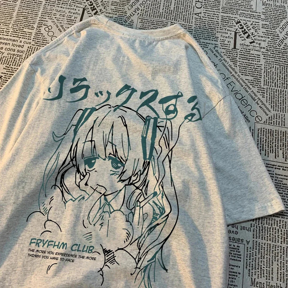 Fashion Cartoon Woman T-Shirts Cute Girl Figure Printed Streetwear Soft Breathable Summer Street Female Casual Clothing